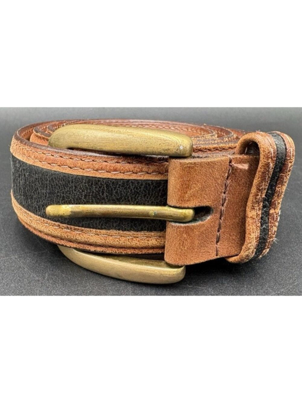 Johnston & Murphy Aniline Kipskin Dress Belt Mens Sz 36 Brown Black Brass USA